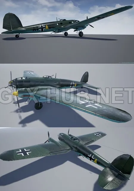 PBR Game 3D Model – Heinkel 111 VR AR low-poly