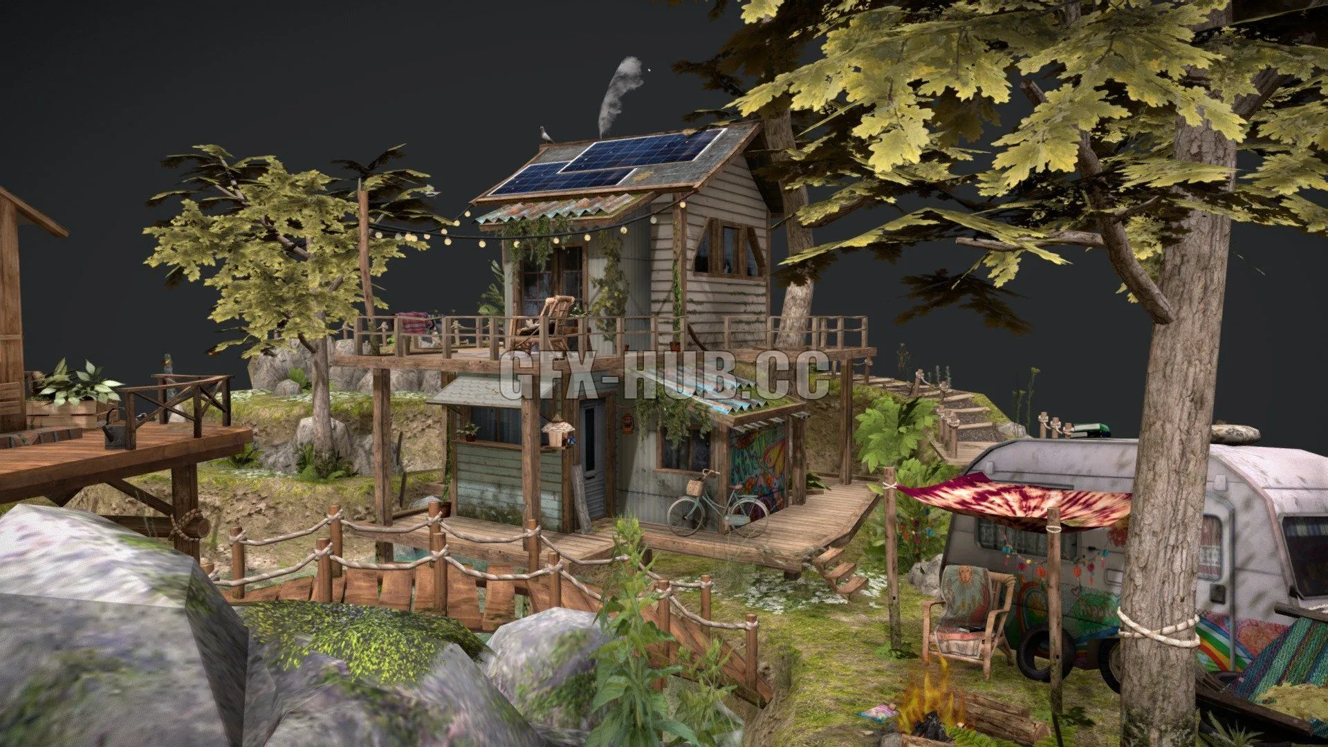 PBR Game 3D Model – Hippies Eco paradise