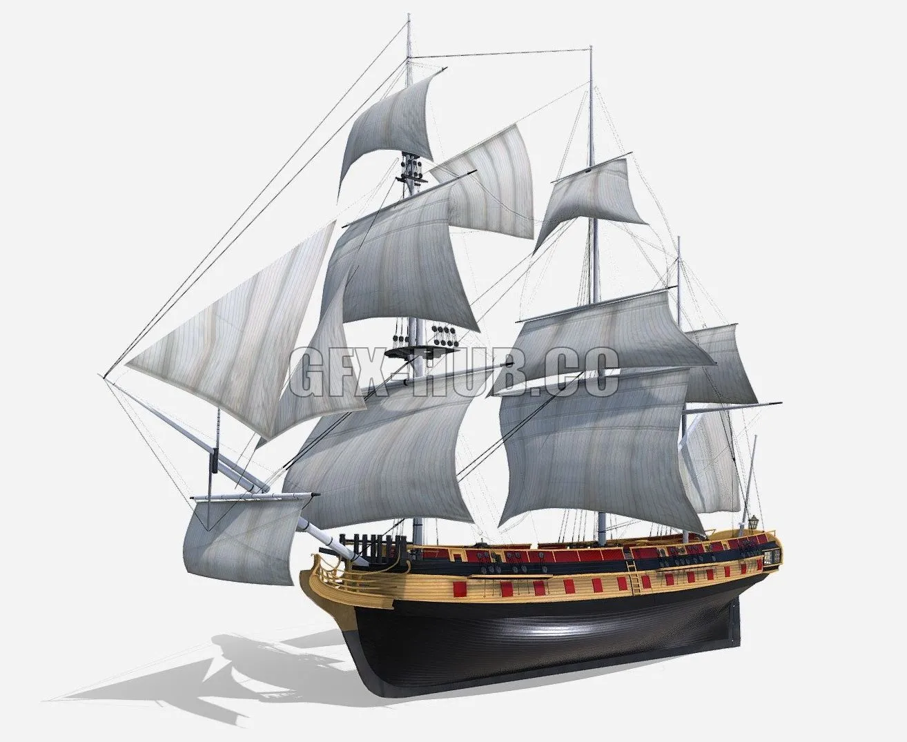 PBR Game 3D Model – HMS Bounty Low-poly
