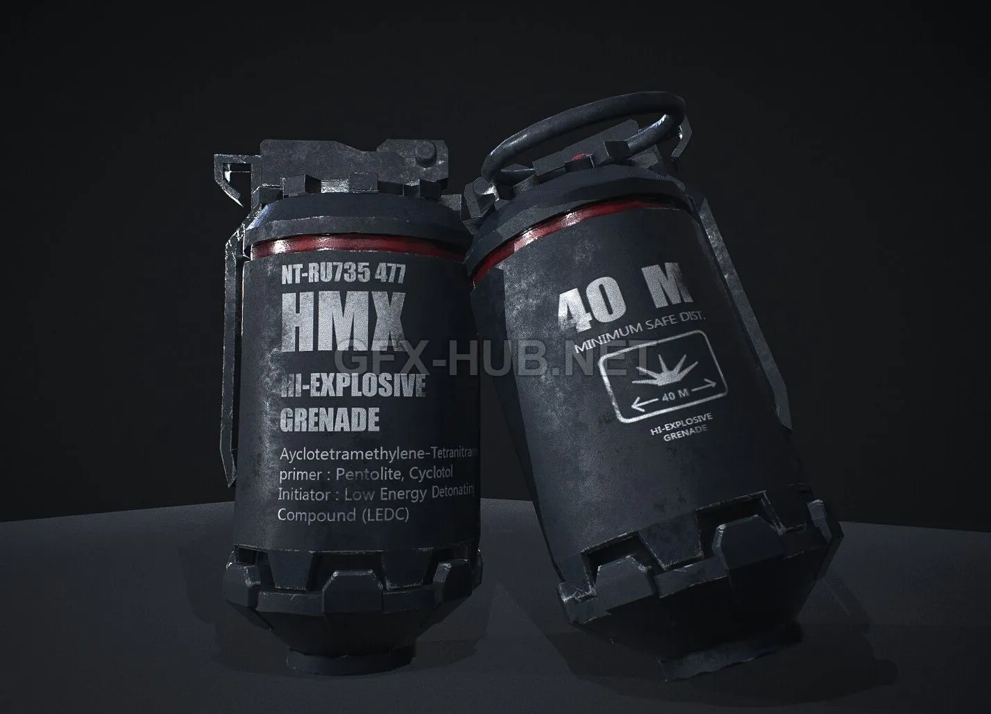 PBR Game 3D Model – Hmx explosive grenade