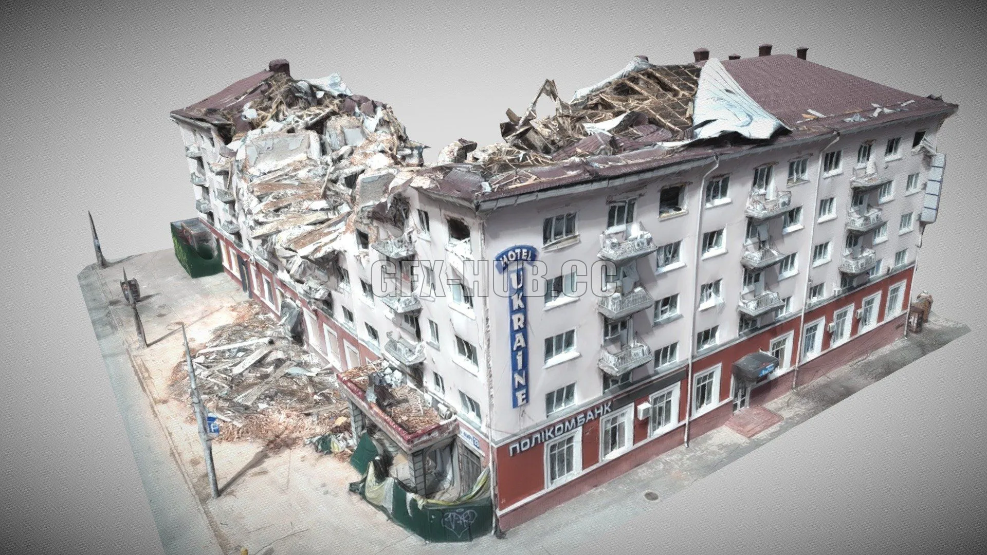 PBR Game 3D Model – Hotel Ukraine Chernihiv city