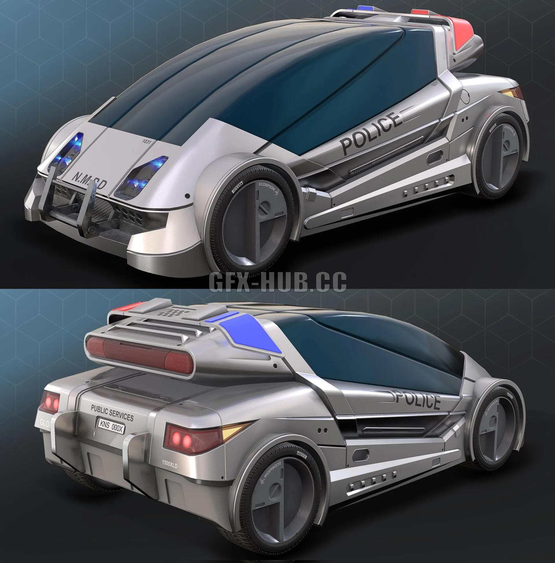 PBR Game 3D Model – HuCiv Genet Police Car