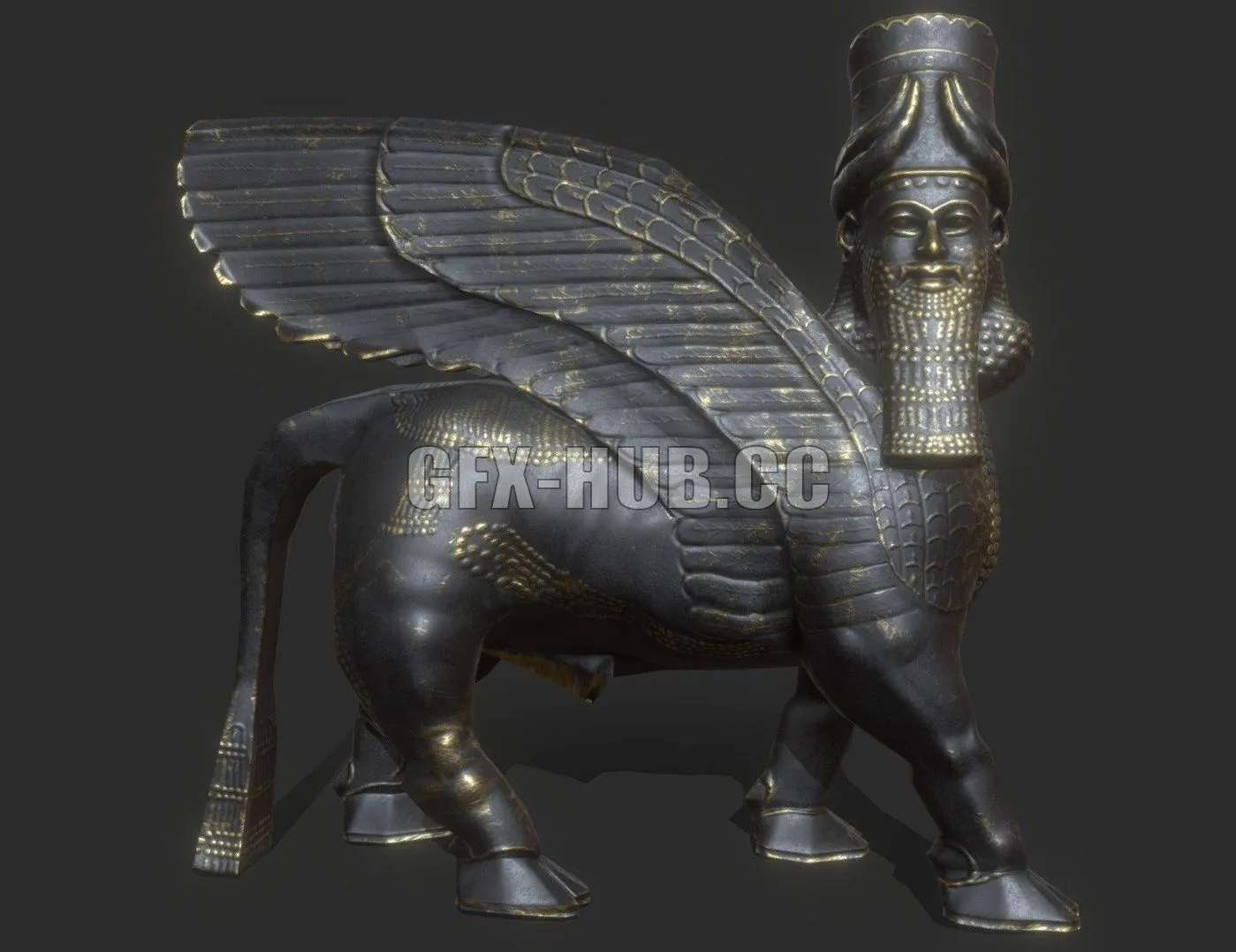 PBR Game 3D Model – Human headed winged bull lamassu 2