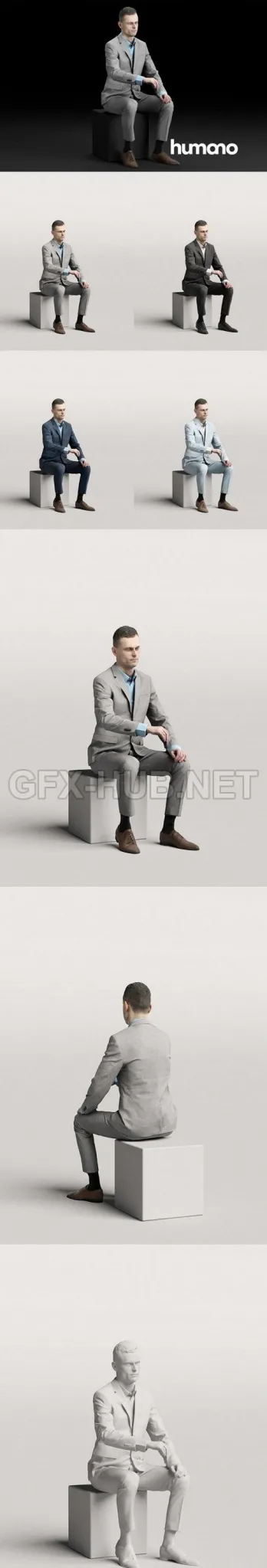 PBR Game 3D Model – Humano Elegant business man sitting and typing 0117
