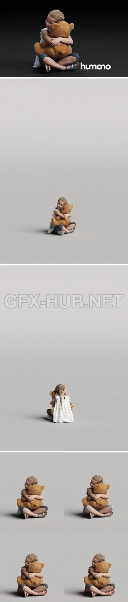 PBR Game 3D Model – Humano Girl hugging a teddy bear 0503