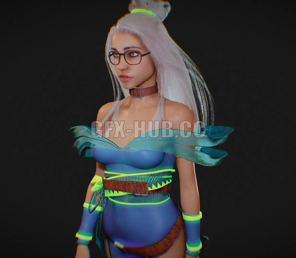PBR Game 3D Model – Ice Ninja Girl Walking
