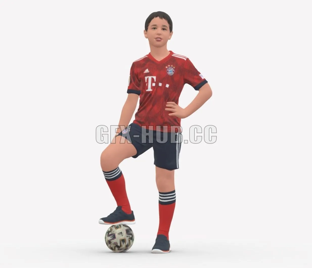 PBR Game 3D Model – Jjunior football player with ball