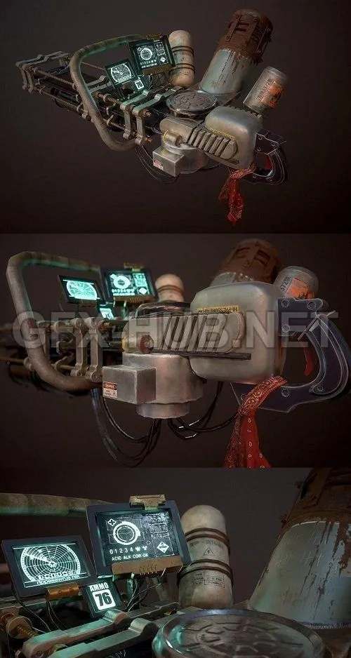 PBR Game 3D Model – Junker Gun (max, fbx, obj)
