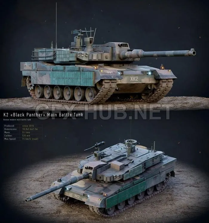 PBR Game 3D Model – K2 BlackPanther Korea Tank