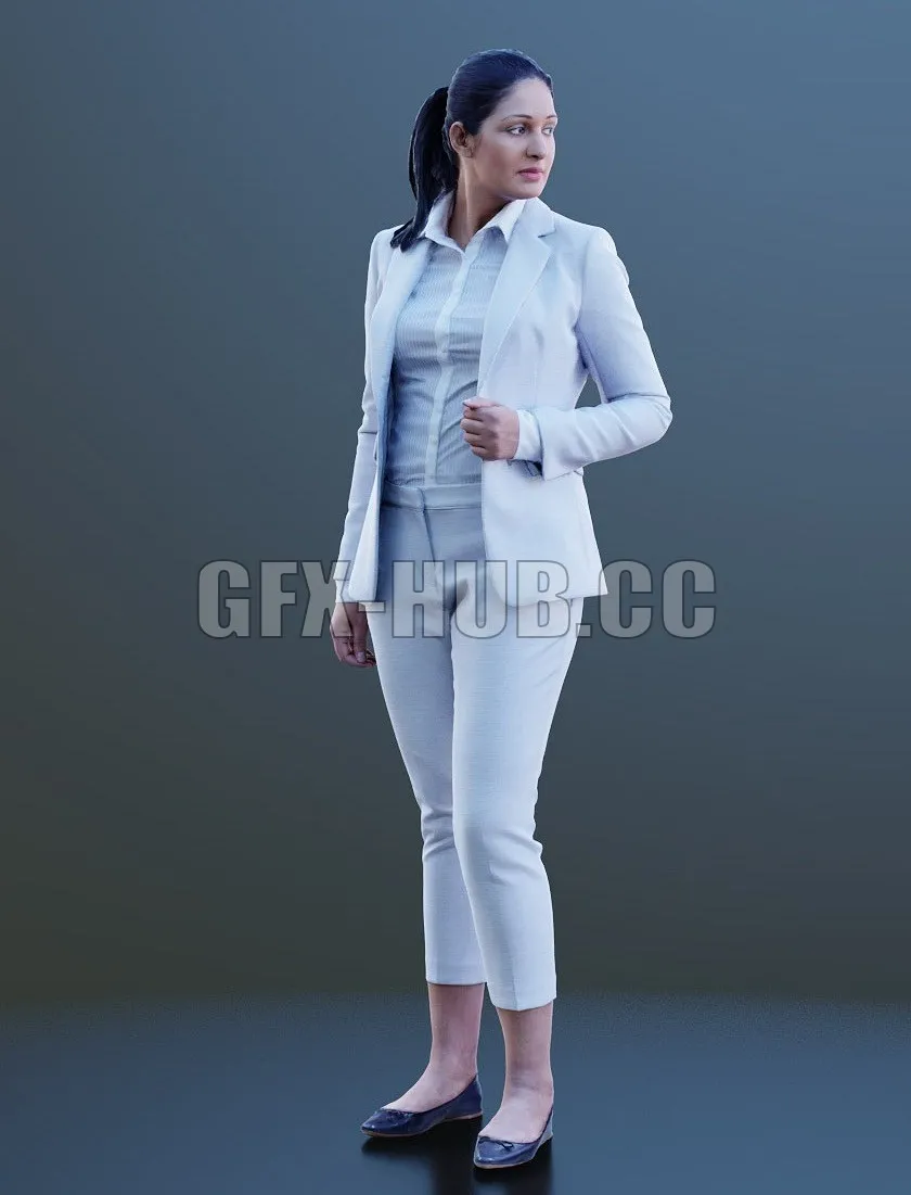 PBR Game 3D Model – Amaya woman in a white suit