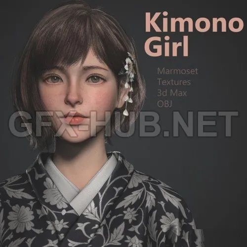 PBR Game 3D Model – Kimono girl