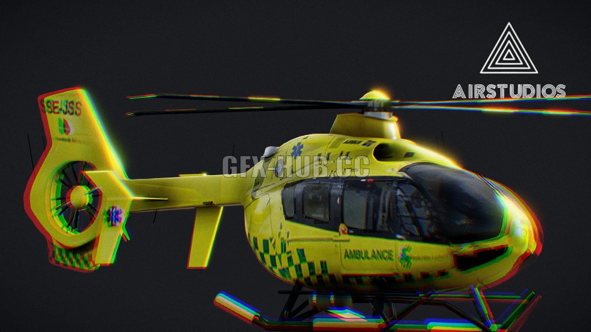 PBR Game 3D Model – Ambulance Helicopter Airbus H135