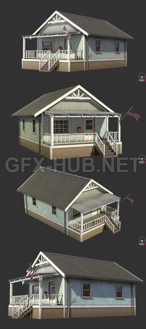 PBR Game 3D Model – American House