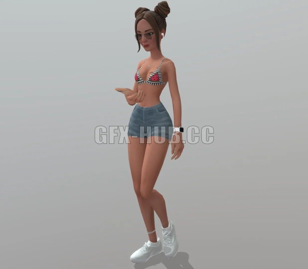 PBR Game 3D Model – Lady walking animated with accessories