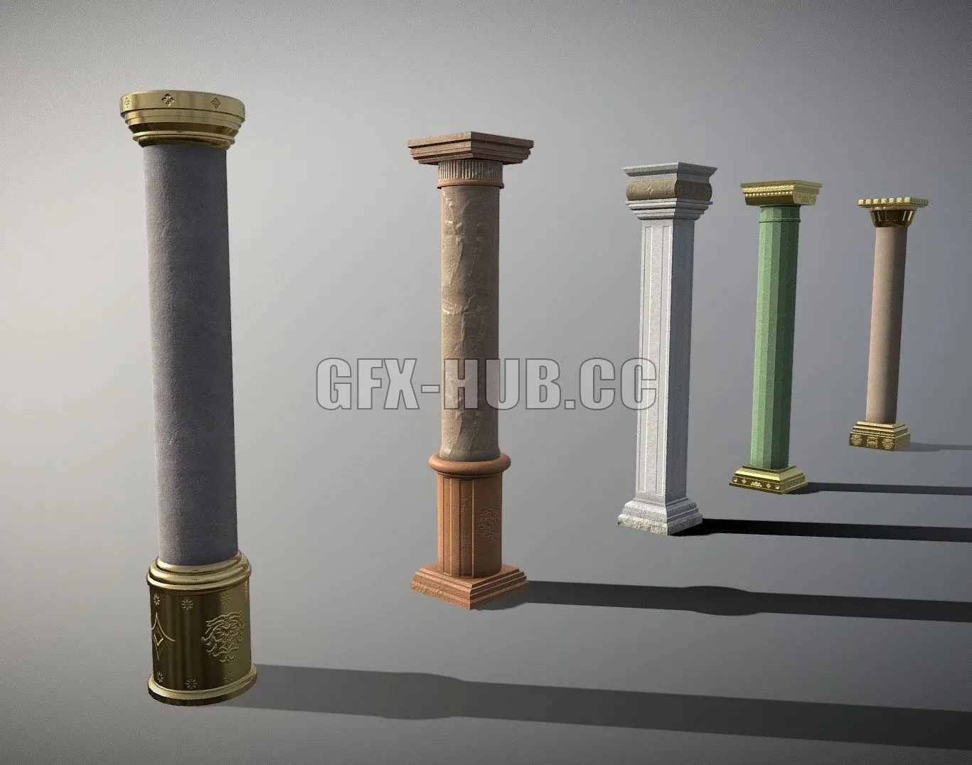 PBR Game 3D Model – Large Ancient Columns Set