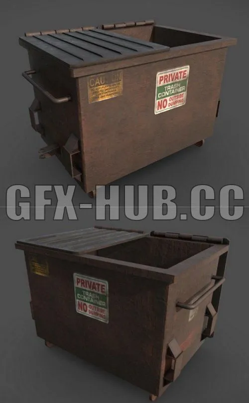 PBR Game 3D Model – Large Metal Industrial Garbage Bin