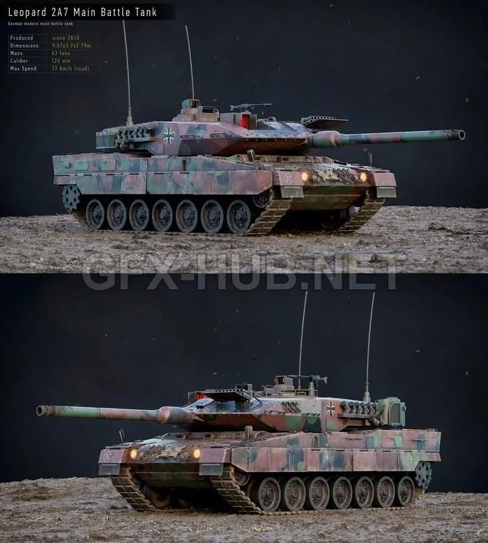 PBR Game 3D Model – Leopard 2A7 German Tank