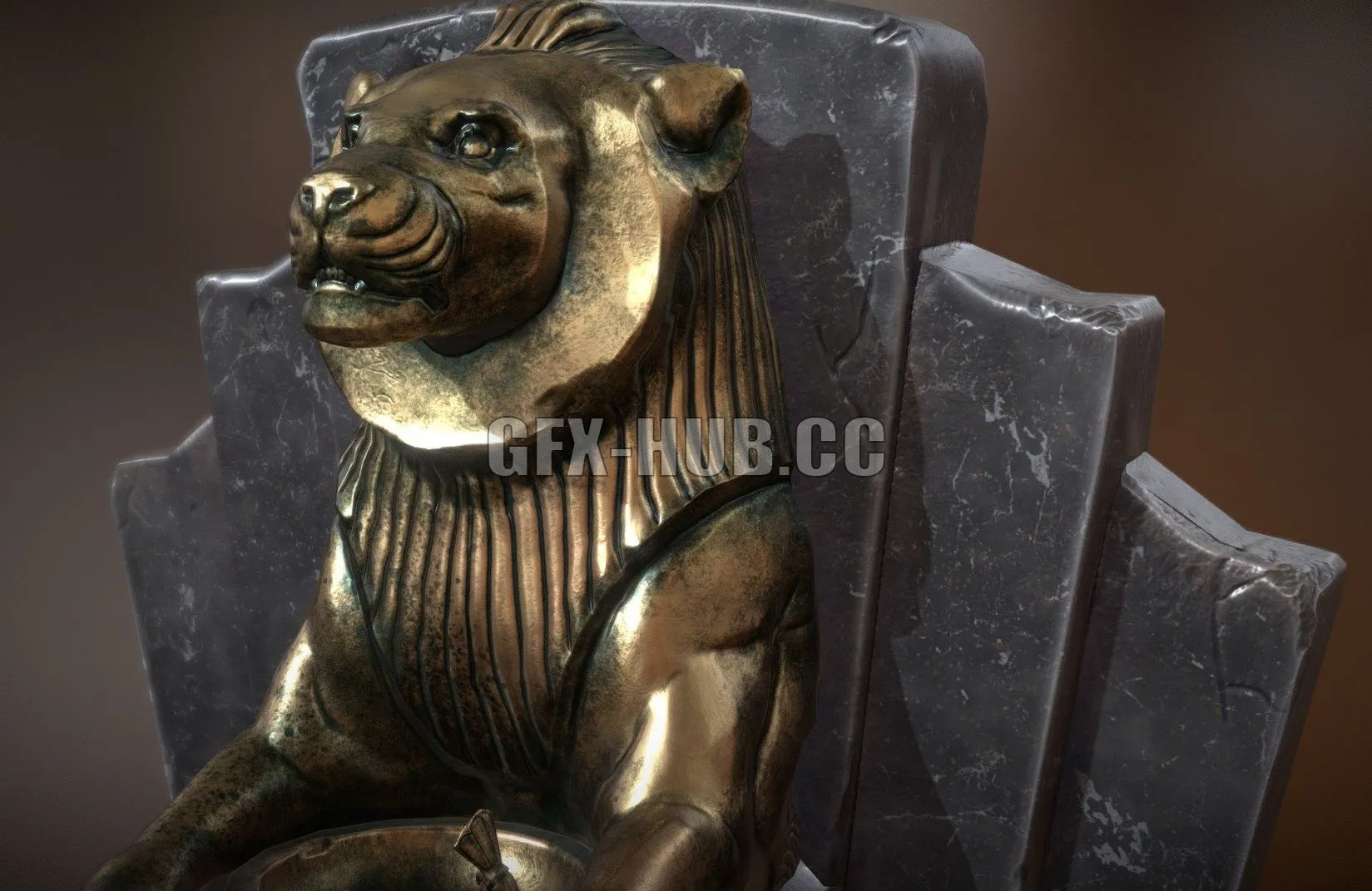 PBR Game 3D Model – Lion Drinking Fountain