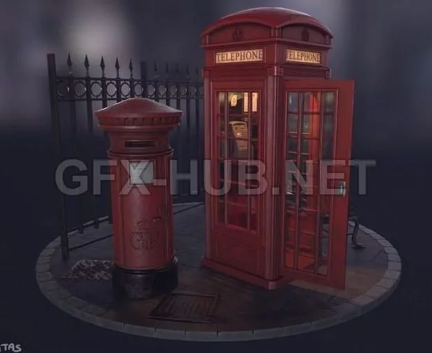 PBR Game 3D Model – London Phone Booth