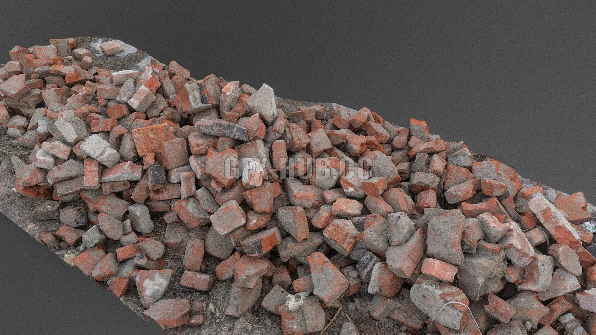 PBR Game 3D Model – Long pile of old construction bricks