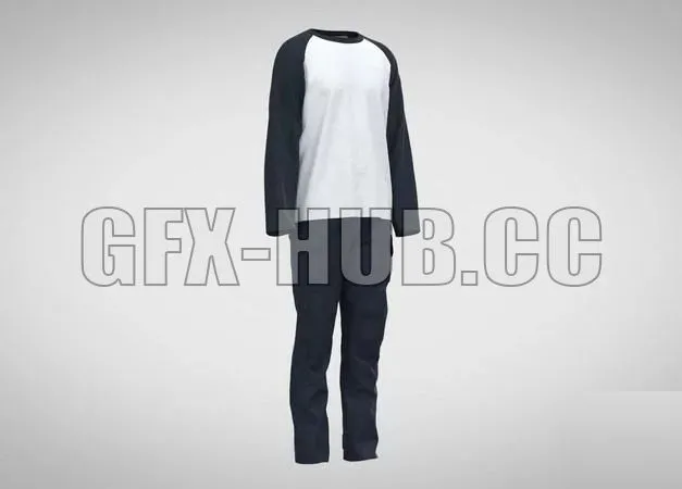 PBR Game 3D Model – Long Sleeve Raglan T-Shirt