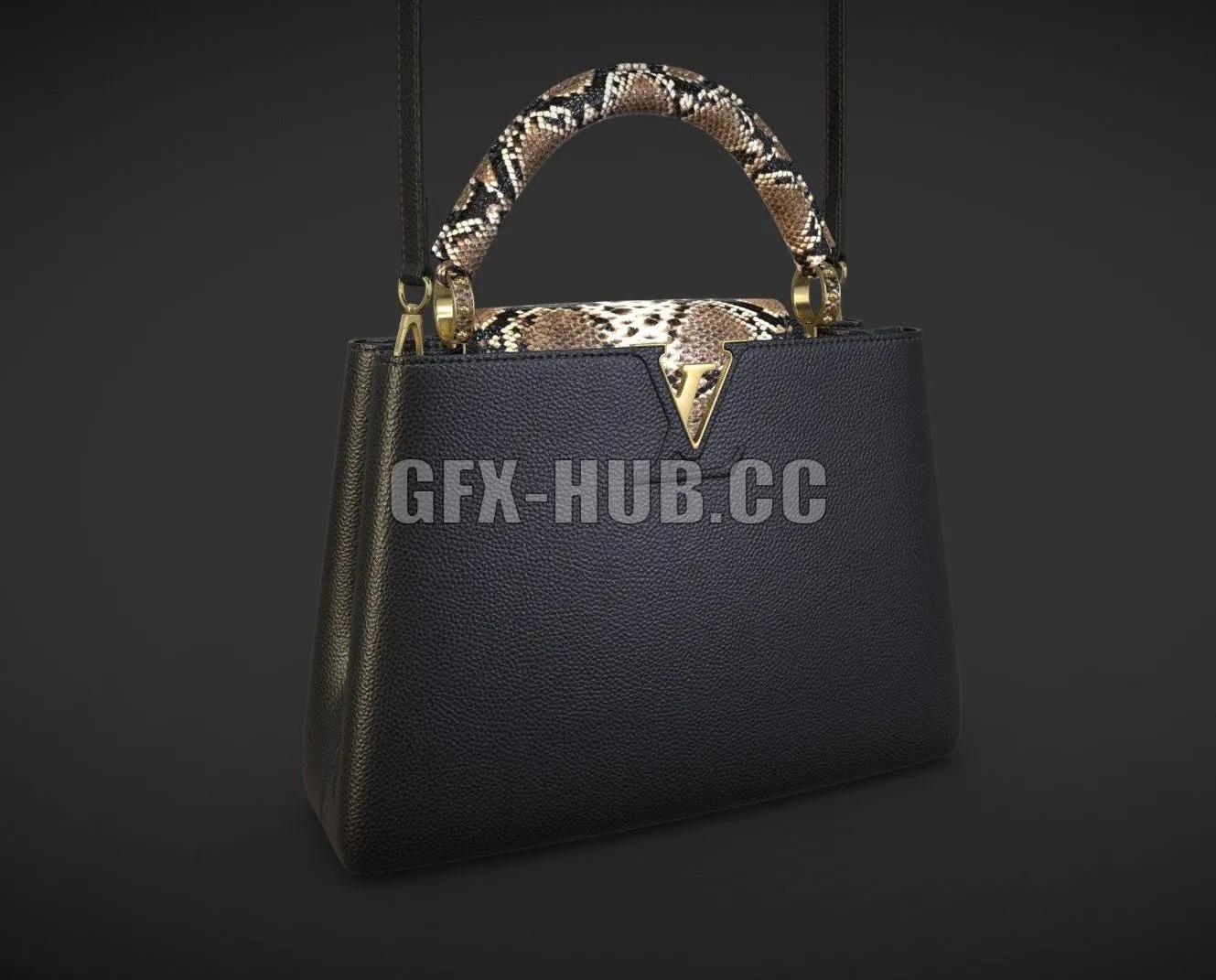 PBR Game 3D Model – Louis Vuitton bag Capucines BlackWhite Snake Leather