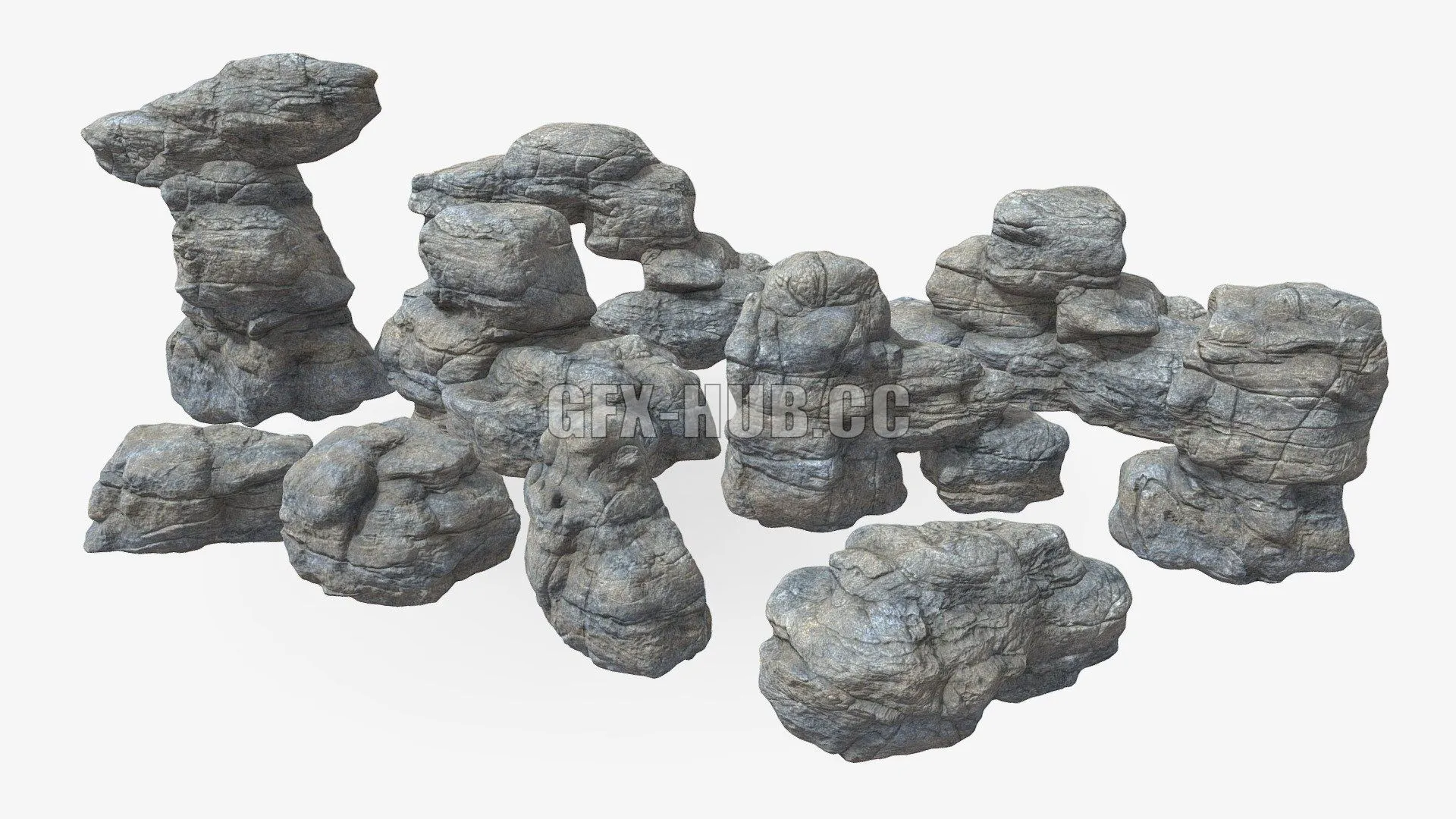 PBR Game 3D Model – Low poly Gray Boulder Beach Rock Collection 210103