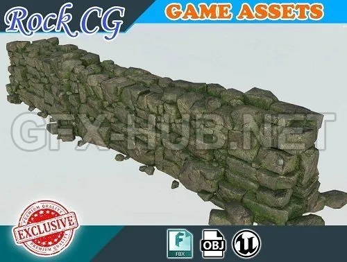 PBR Game 3D Model – Low poly Stone Wall (obj, fbx)