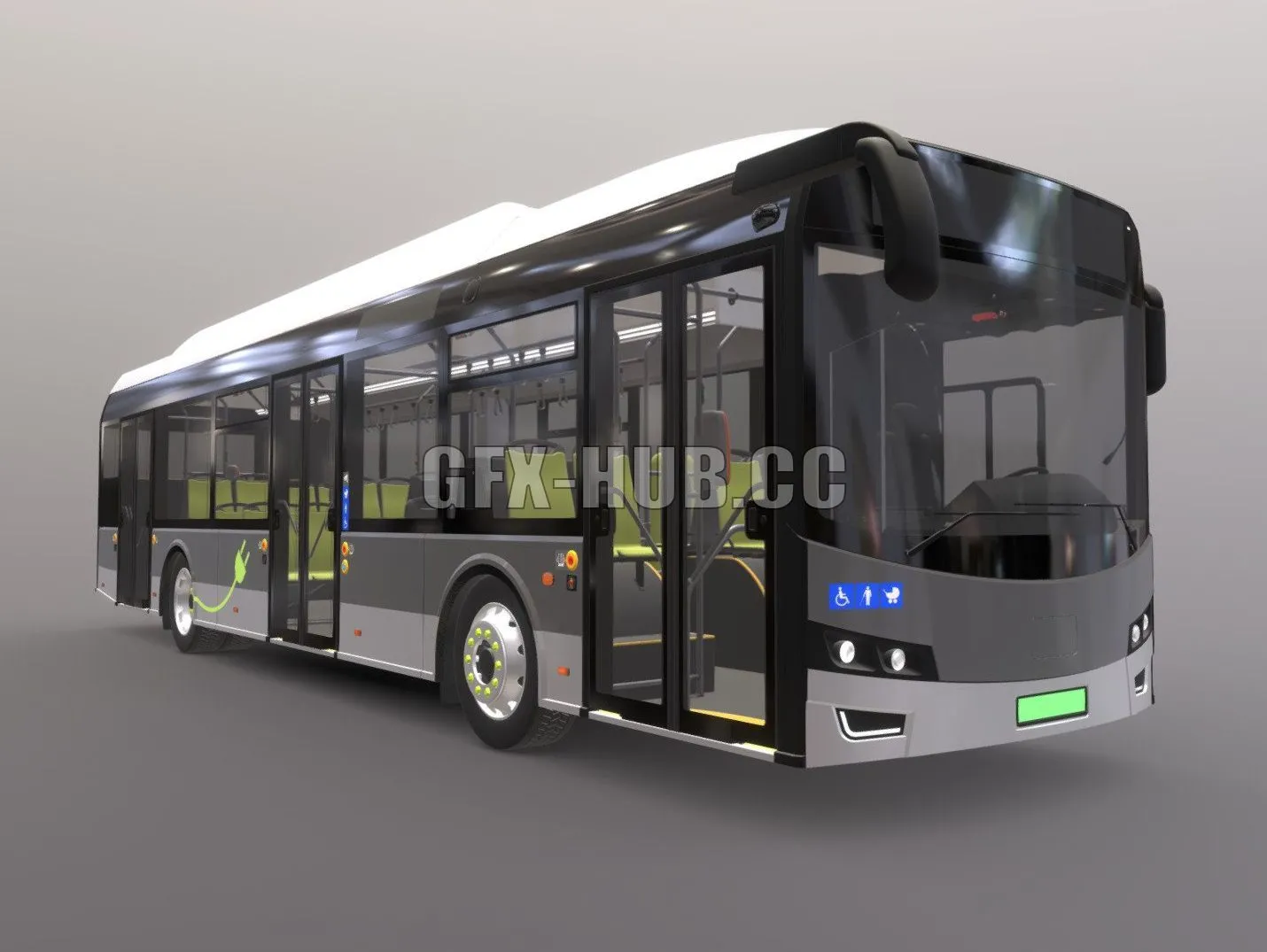 PBR Game 3D Model – Low-Floor Electric City Bus [Full Interior]
