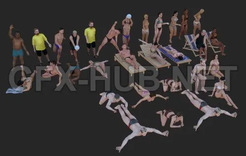 PBR Game 3D Model – Low-poly beach people