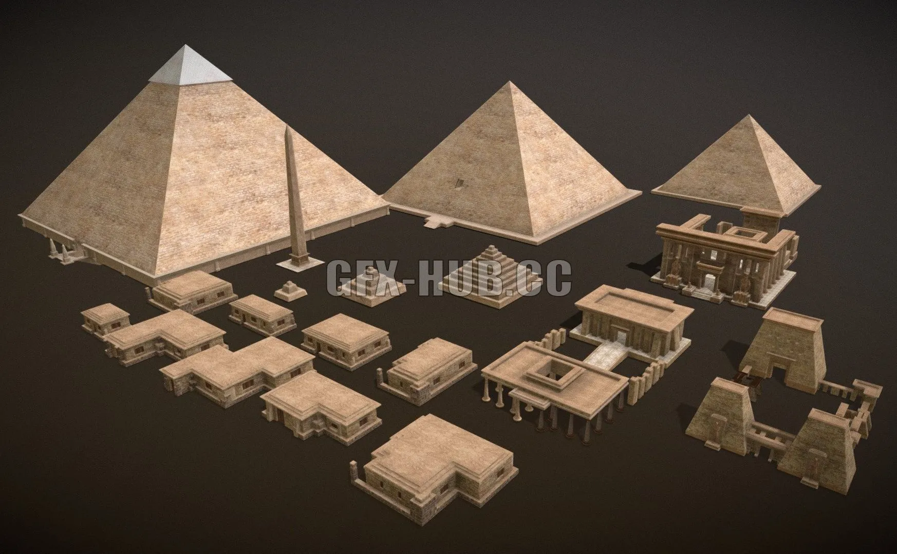 PBR Game 3D Model – Ancient egyptian pharaohs buildings