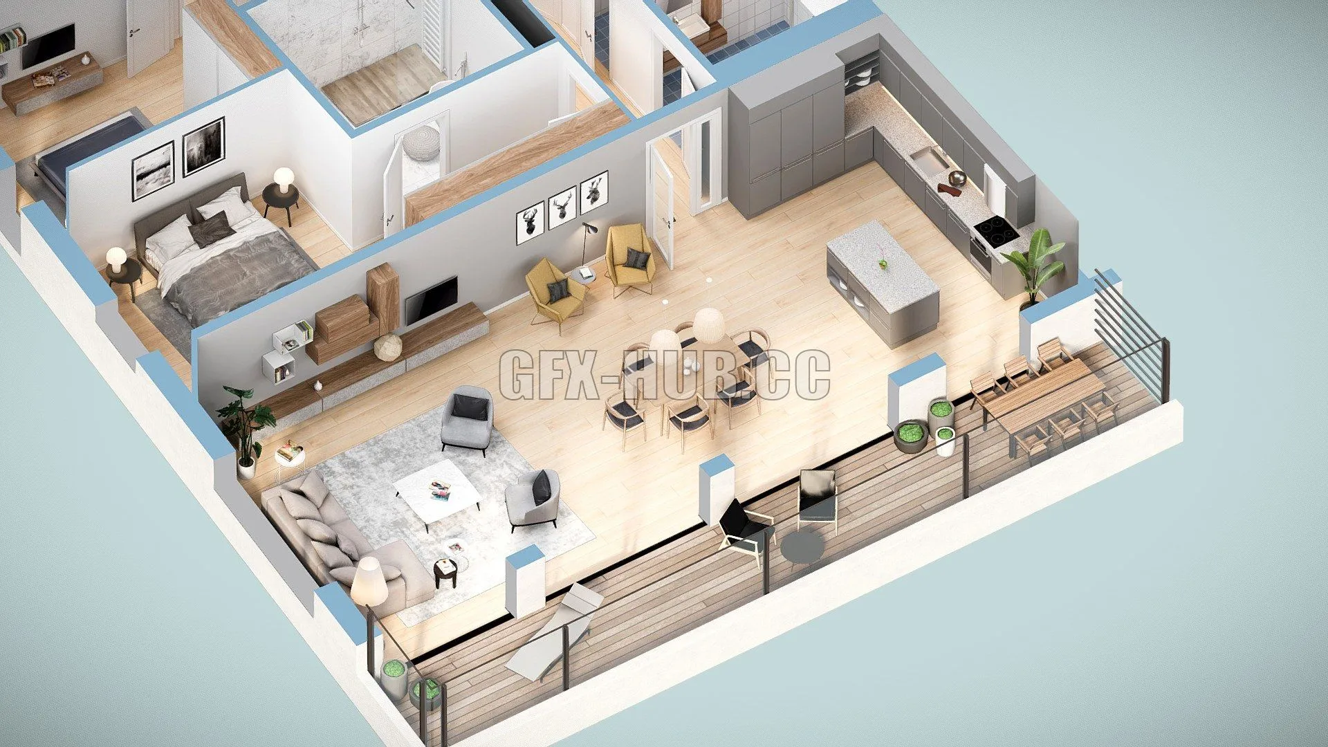 PBR Game 3D Model – M17 Apartment VR 3D Plan Isometric View