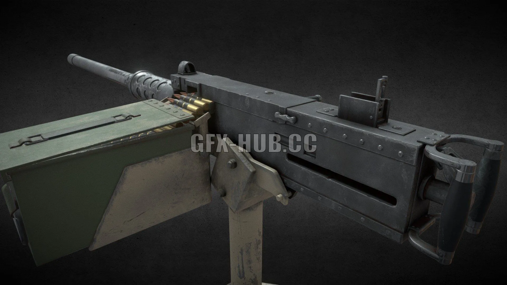 PBR Game 3D Model – M2 Browning 50 Cal Machine Gun