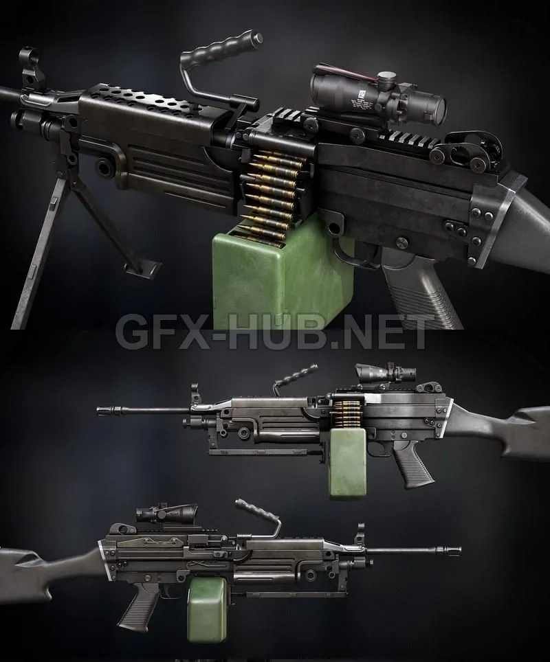 PBR Game 3D Model – M249 para