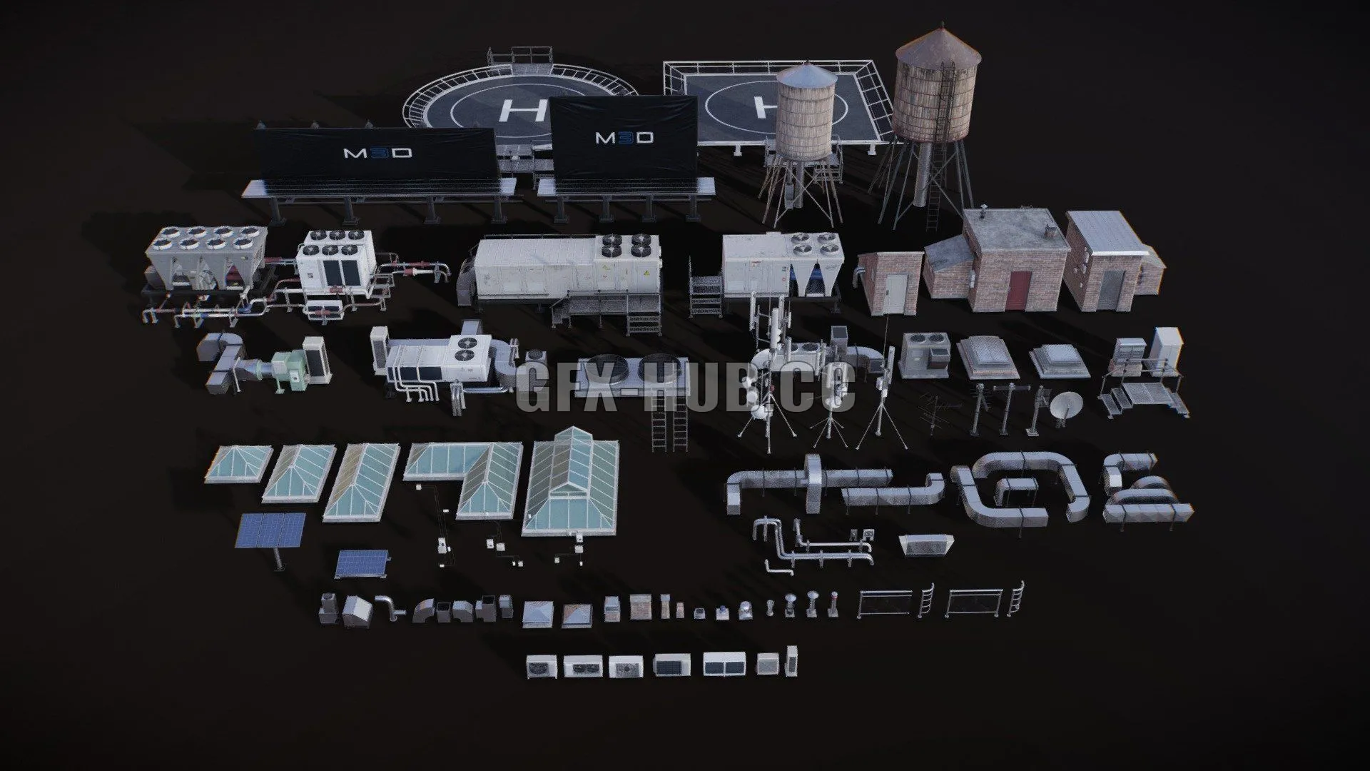 PBR Game 3D Model – M3D Rooftop props collection