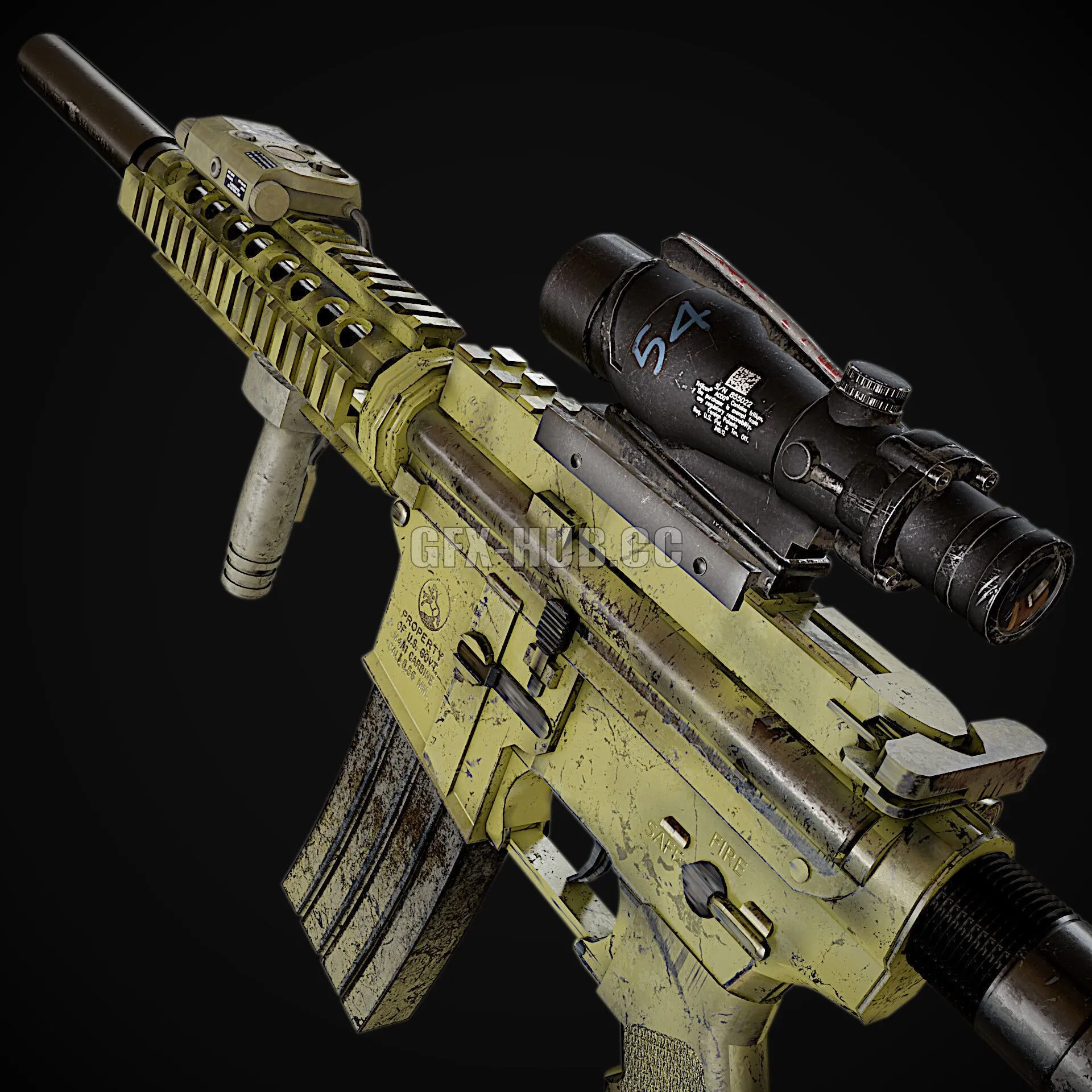 PBR Game 3D Model – M4 Carabine