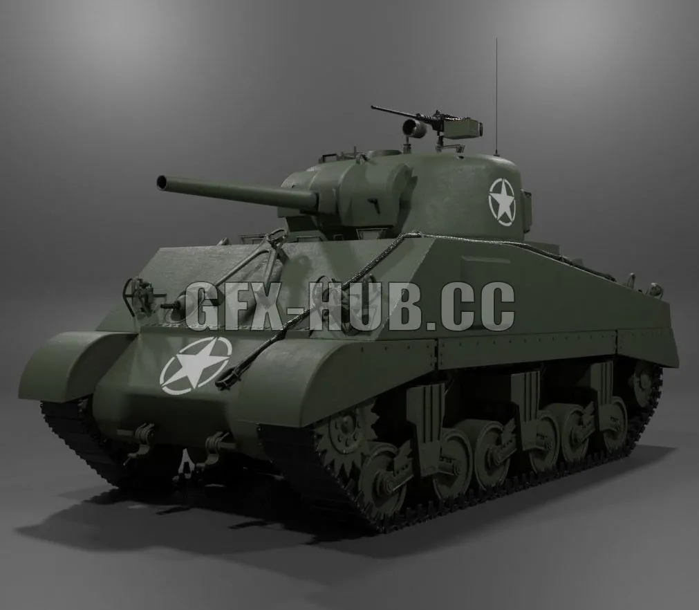 PBR Game 3D Model – M4A2 Sherman Medium Tank