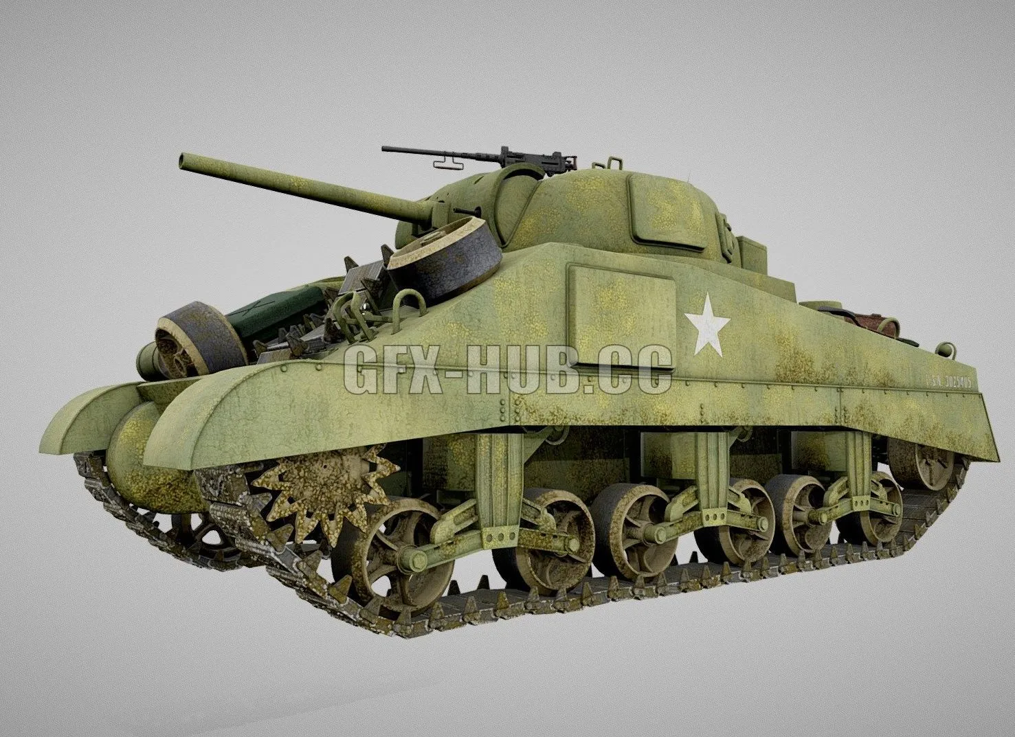 PBR Game 3D Model – M4A2 Sherman Tank with equipment