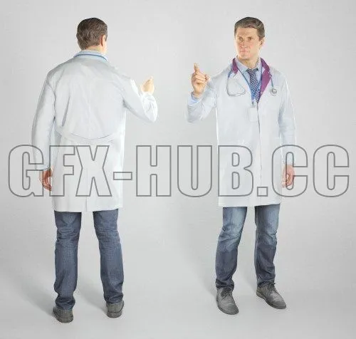 PBR Game 3D Model – Male doctor pointing at something 279