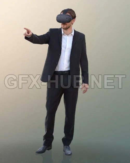 PBR Game 3D Model – Man in a Suit Wearing VR Headset Scanned