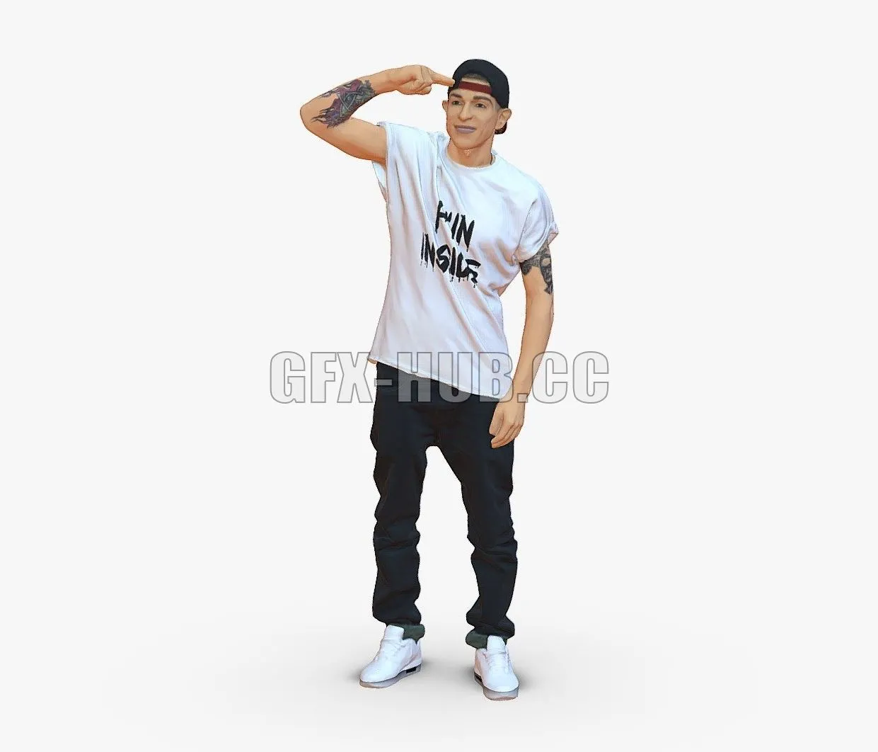 PBR Game 3D Model – Man in a white t-shirt and cap 0216