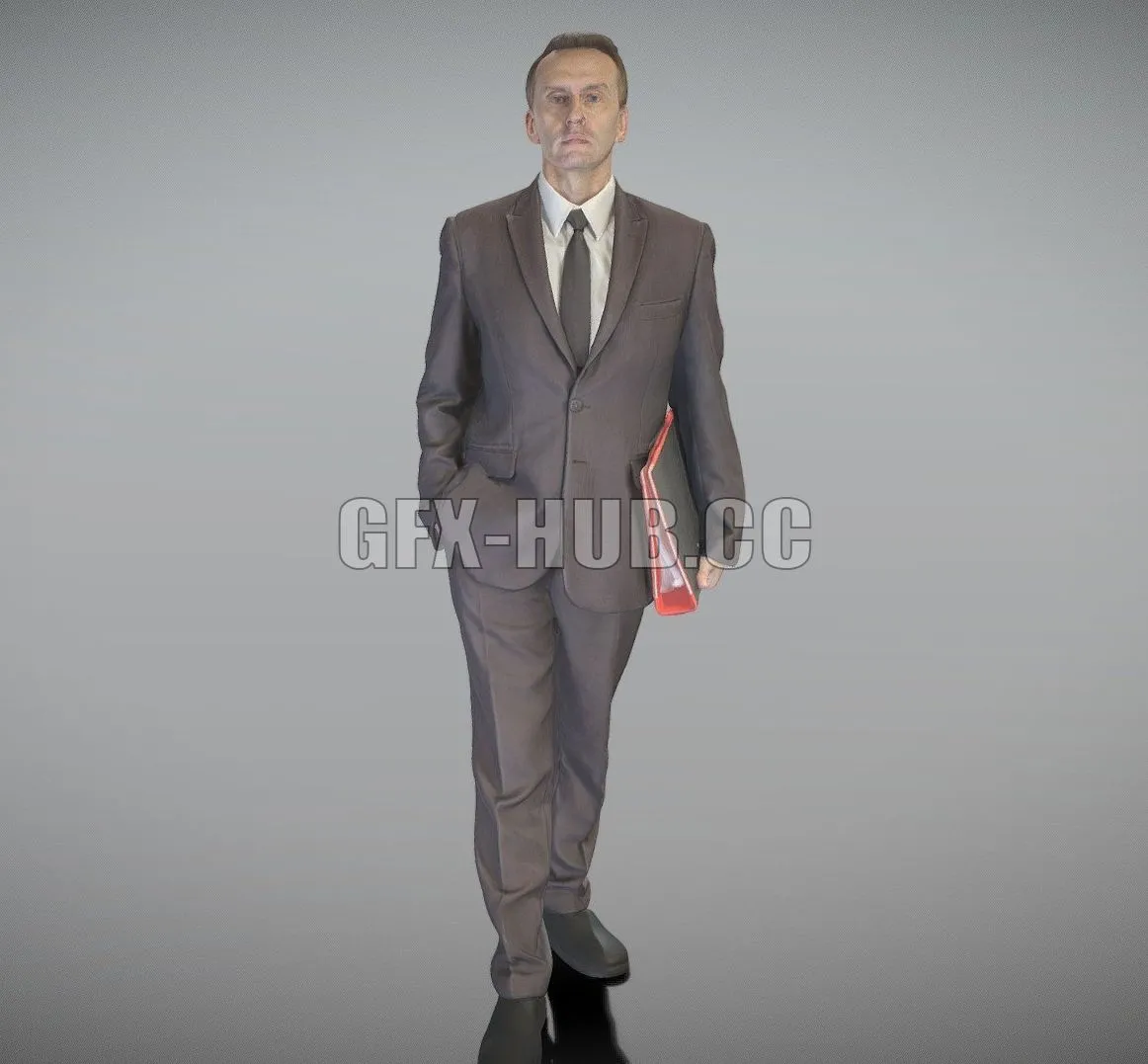 PBR Game 3D Model – Man in black suit walking with folder 301