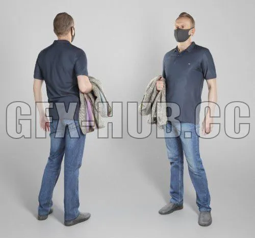 PBR Game 3D Model – Man in casual clothes and medical mask 247