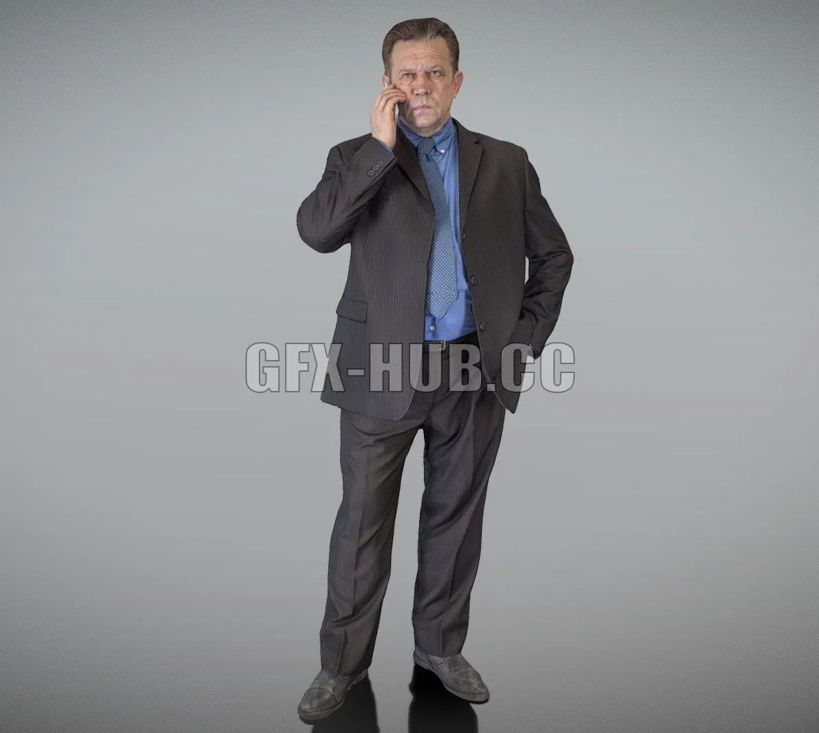 PBR Game 3D Model – Man in suit talking on the phone 159