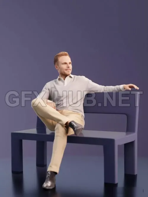 PBR Game 3D Model – Man Sitting on bench Scanned