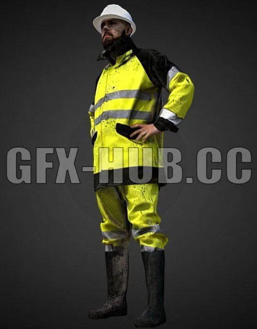 PBR Game 3D Model – Man Worker Safety 017