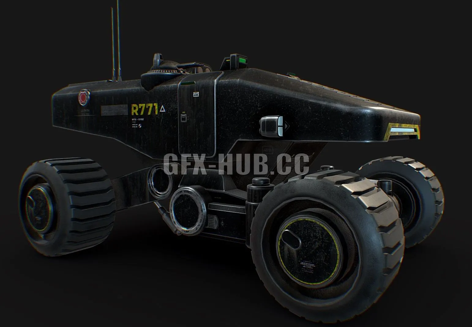 PBR Game 3D Model – Mars Rover Black Transporter