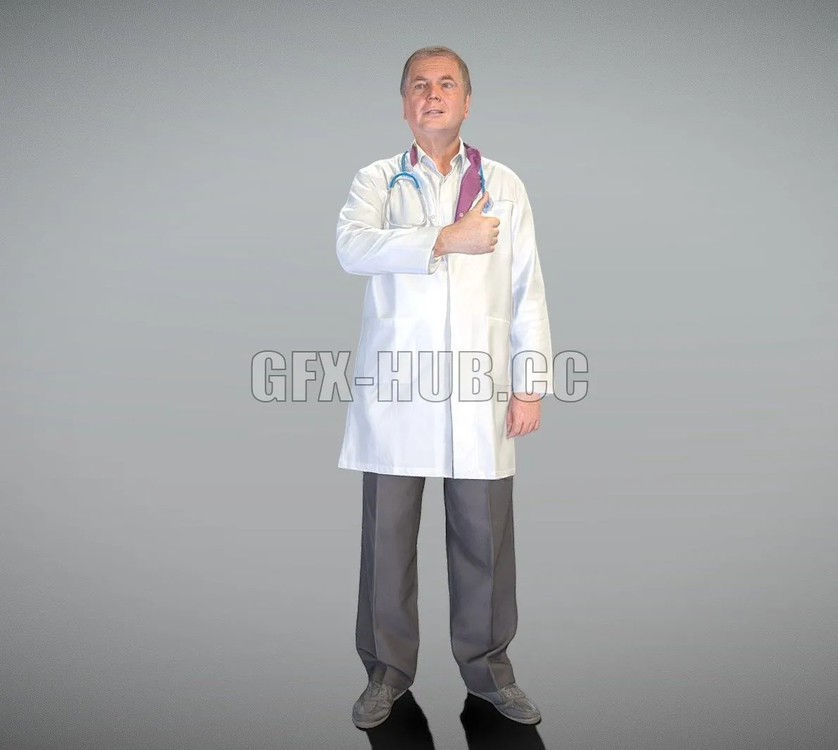 PBR Game 3D Model – Mature doctor with thumb up 384