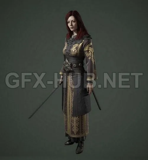 PBR Game 3D Model – Medieval Female Warrior