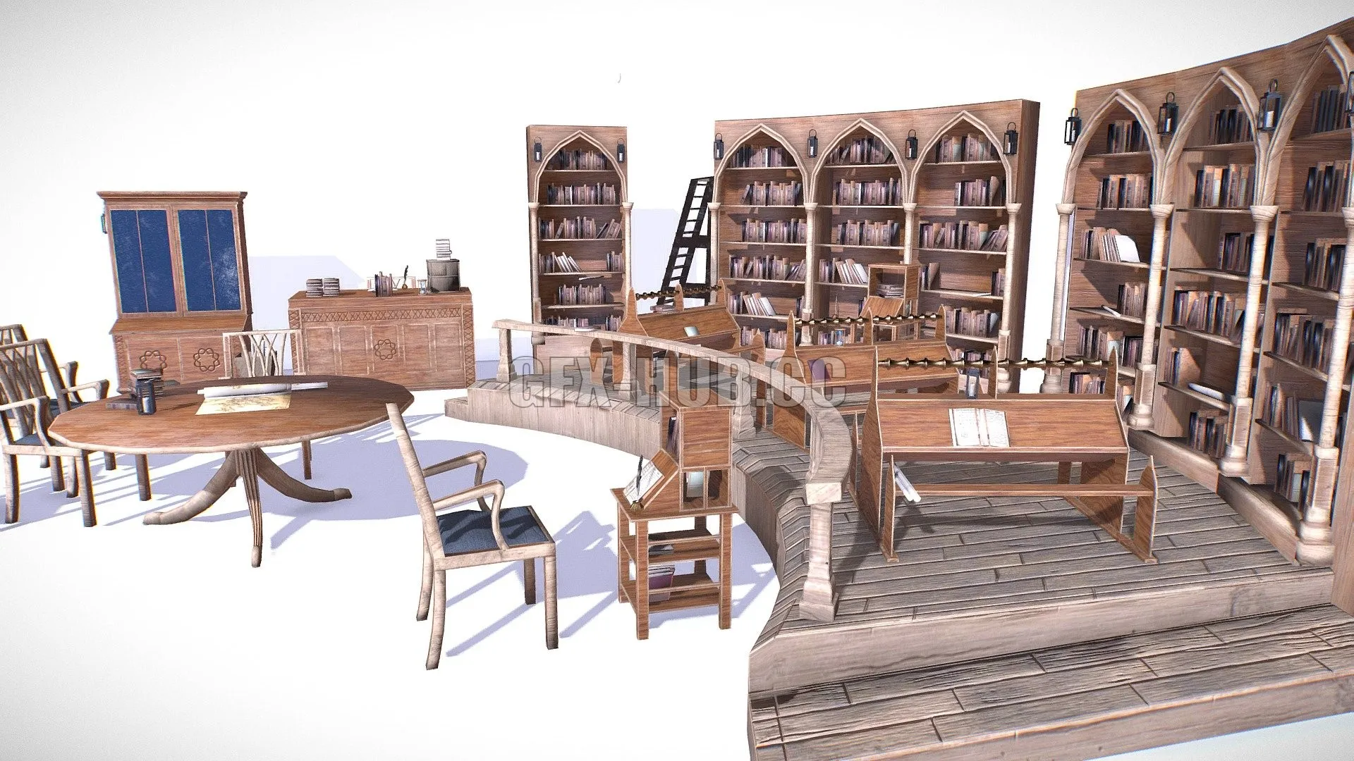 PBR Game 3D Model – Medieval Library Model Pack low-poly